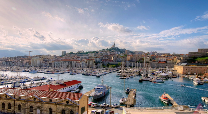 panorama, marseille, port, vieux, panoramic, monuments, urban, sea, france, 1080P, architecture, cities, harbor, provence