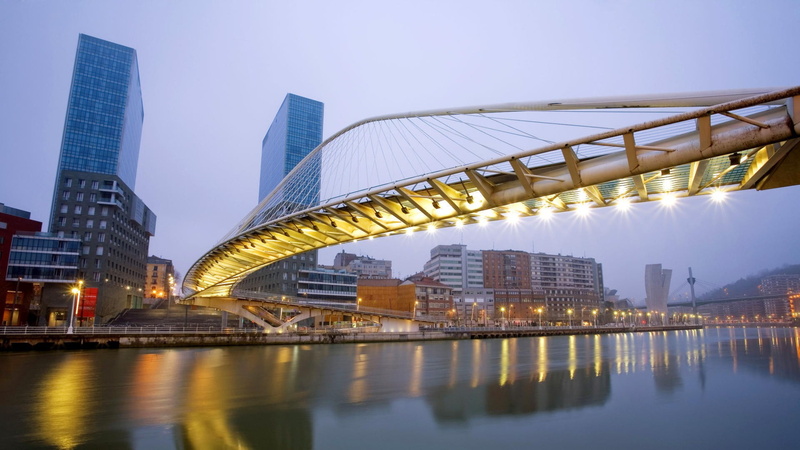 1080P, reflection, river, building, Bilbao, bridge, cityscape