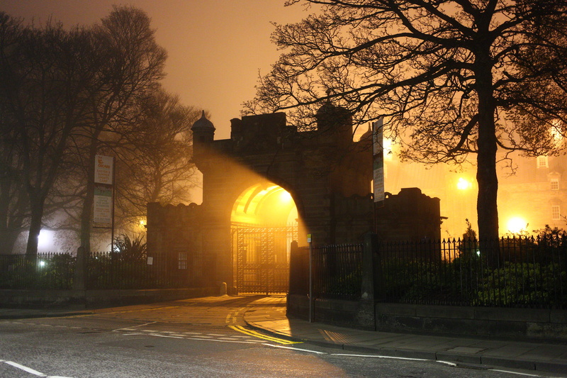 scotland, mist, 5K, edinburgh, building exterior, built structure, road, street, transportation, sunlight, the university of edinburgh, nature, plant