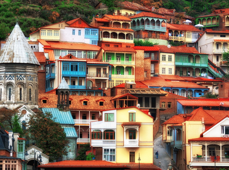 tbilisi, City, roof, buildings, nature, building exterior, low angle view, 4K, outdoors, window, building, georgia, town, multi colored, apartment, row house