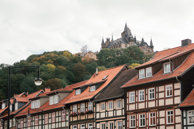 religion, horizontal, forest, old, mountain, town, german, wernigerode, row house, castle, street, wernigerode castle, tower, facade, the past, outdoors