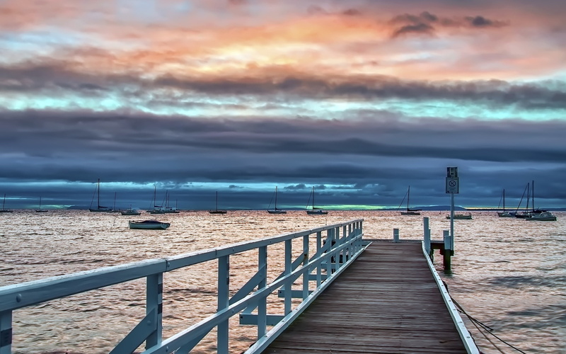 sea, 2K, sky, boat, pier, landscape