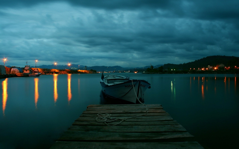 nature, photography, lights, 1080P, landscape, pier, boat, water