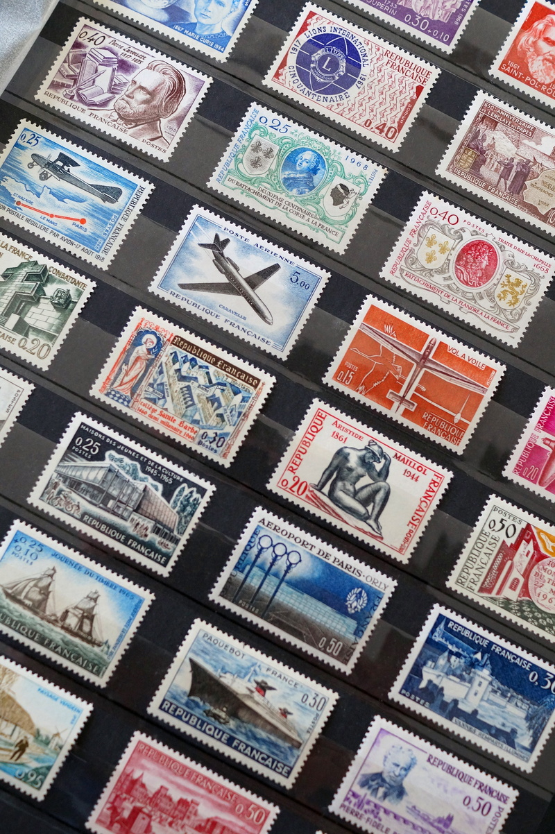 post, french stamps, philately, backgrounds, pattern, background, art and craft, design, variation, stamps, multi colored, indoors, geometric shape, postage