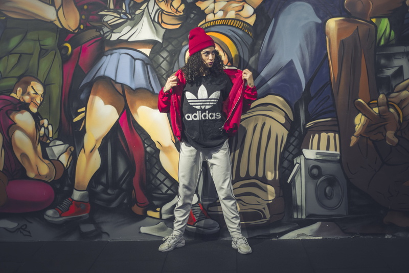 jacket, human representation, retail, art and craft, costume, standing, white, creativity, colorful, gray, real people, xix, girl, woman, wearing, adidas