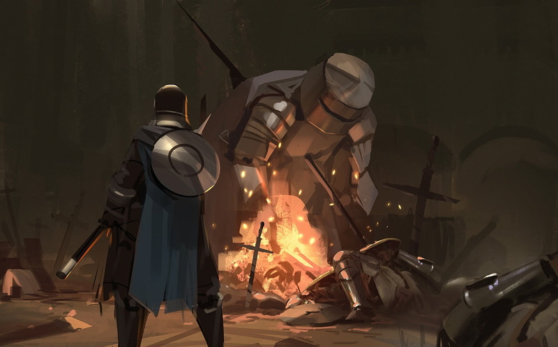 real people, occupation, Dark Souls III, metal industry, indoors, robot, standing, men, night, sculpture, fire, metal, preparation, 720P, people, unrecognizable person