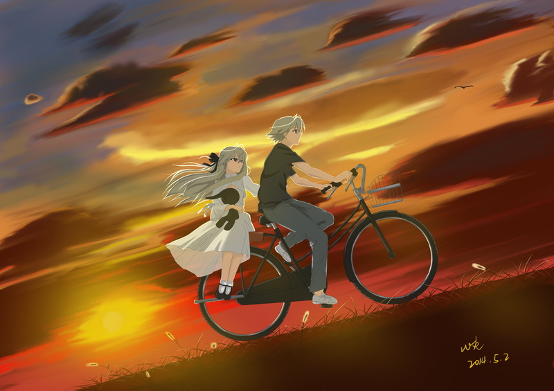ride, people, sport, competition, Yosuga no Sora, sunlight, motion, mode of transportation, Kasugano Haruka, riding, land vehicle, bicycle, transportation