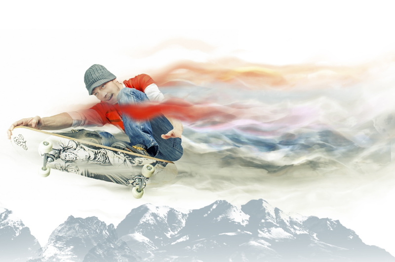 stunt, beauty in nature, sitting, one, caucasian, skateboarder, sky, edited, fun, enhanced, leap, mountain peak, man, skateboards, men, winter, vacations