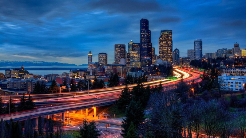 built structure, skyscraper, city, transportation, architecture, outdoors, city life, dusk, no people, skyline, long exposure, united states, motion, 1080P
