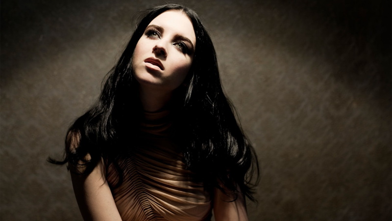 front view, black hair, looking, depression - sadness, brown hair, looking up, one person, indoors, headshot, 1080P, Face, beautiful woman, contemplation