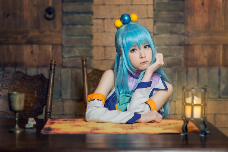 shoulders, lamp, 1080P, cafe, cutie, cosplay, look, pose, face, makeup, long-haired, hairstyle, character, girl, outfit, stone, Asian, institution, glass