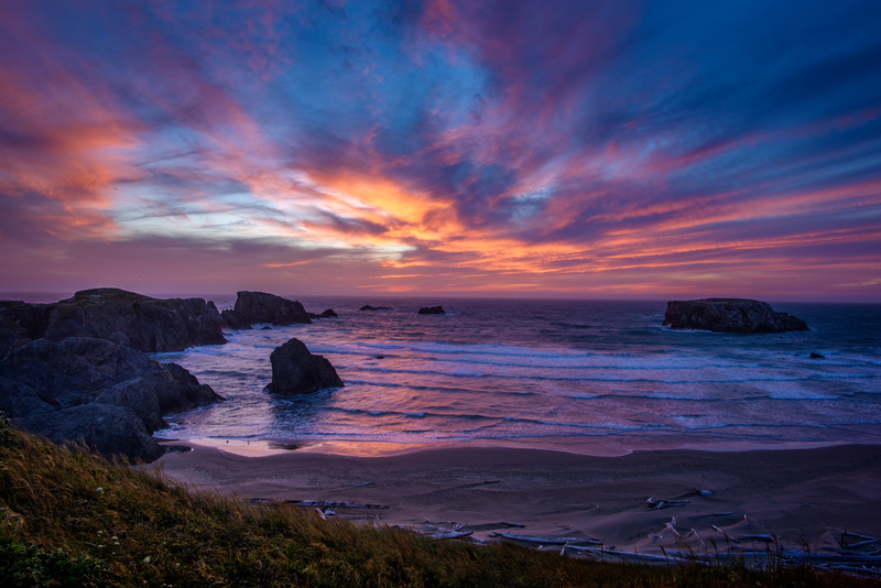 Pacific Ocean, rock - Object, dusk, dramatic, golden, wave, seashore, Sunset, waves, Bandon, sea, coastline, golden hour, nature, hour, Beach, Oregon coast