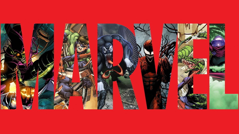 Marvel Comics, creativity, large group of objects, Logo, in a row, day, side by side, representation, human representation, text, Doctor Octopus, arrangement