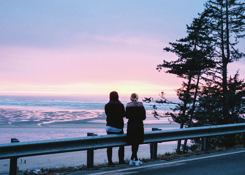 real people, road, rear view, vacation, adult, adventure, nature, oregon, lifestyles, bonding, sea, men, girls, united states, moody, love, roadtrip, ocean