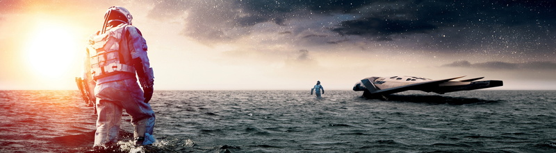 Matthew McConaughey, digital composite, sea, men, sunset, sky, adult, Movies, 2014, sport, 4K, nature, young adult, Film, poster, Interstellar, motion