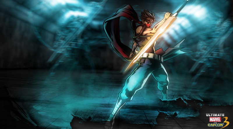 stryder, hiryu, clothing, vs, full length, hairstyle, night, indoors, Other Games, poster, adult, Games, one person, illuminated, capcom, strider, marvel vs capcom 3