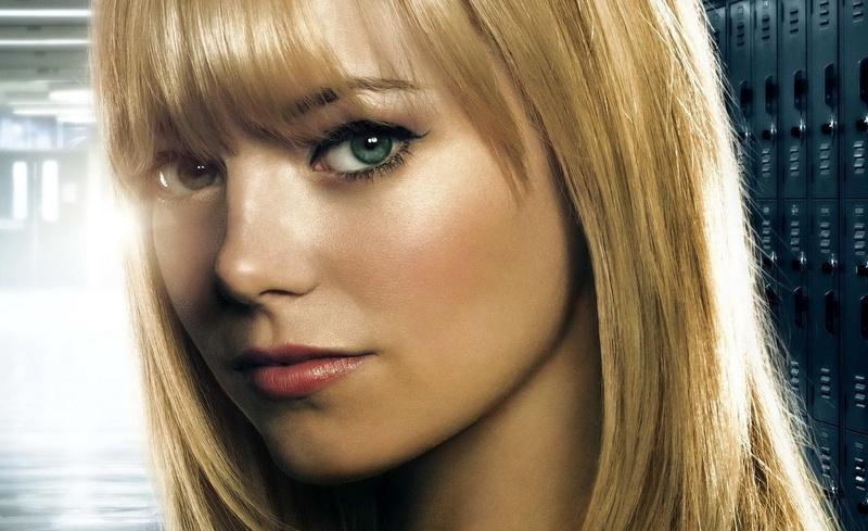hairstyle, make-up, 2014, gwen stacy, amazing, human body part, spider, young adult, Movies, blond hair, one person, close-up, lipstick, young women, headshot