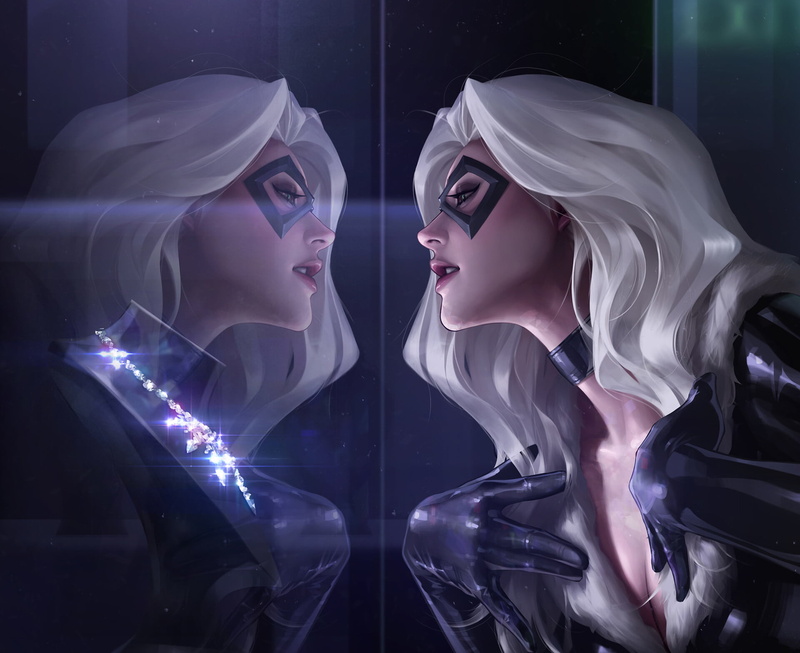 Comics, White Hair, Black Cat (Marvel Comics), Black Cat, Reflection, Necklace, Marvel Comics, 1080P