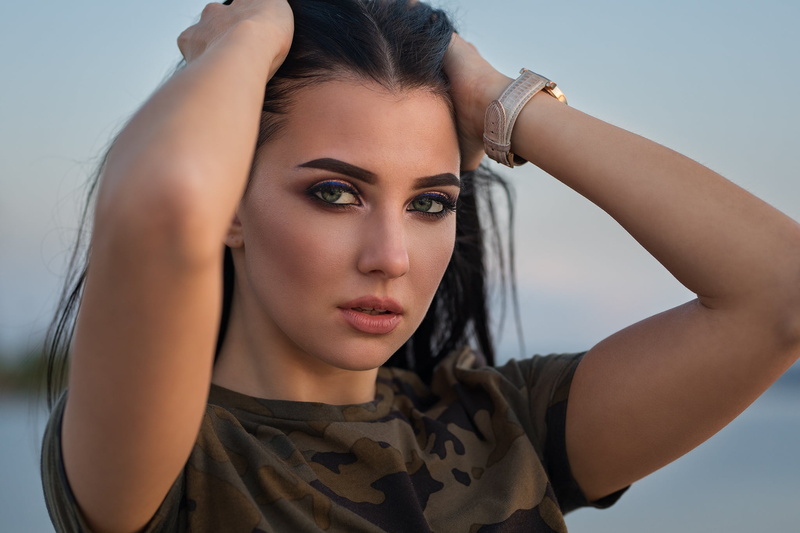 Dmitry Shulgin, hair, pose, look, Kristina Romanova, 1080P, hands, Girl