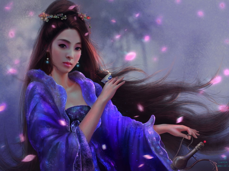 Black Hair, Long Hair, Kimono, Sword, Brown Hair, Fantasy, Asian, 1080P, Girl, Oriental, Women, Woman