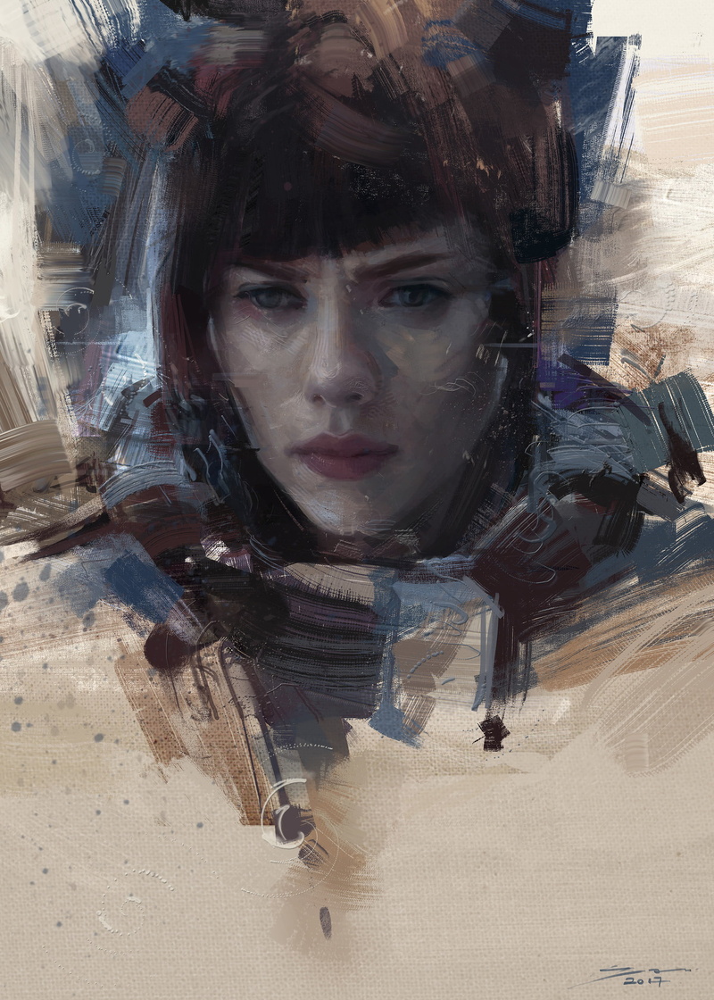 Motoko Kusanagi, digital art, Major Motoko Kusanagi, Zack Cy, Ghost in the Shell (Movie), 2K, Scarlett Johansson, Kusanagi Motoko, paint brushes