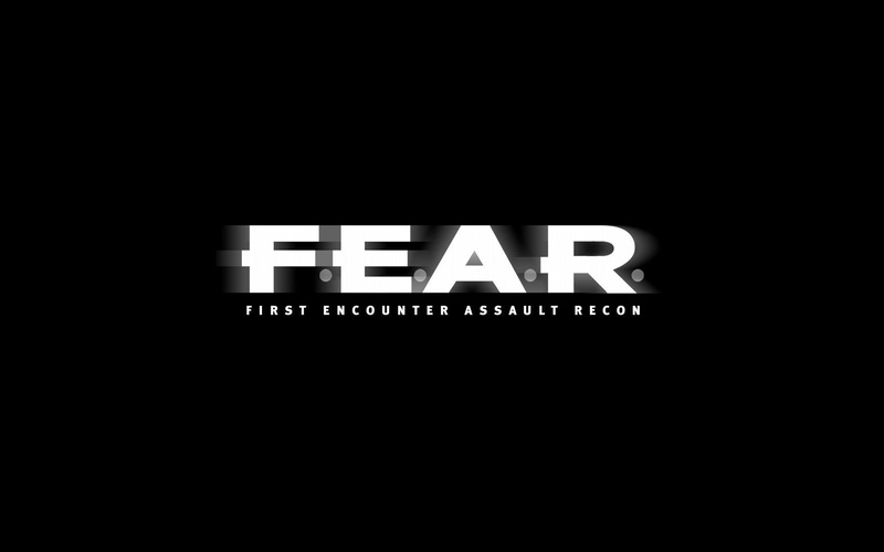 Game, night, sign, studio shot, indoors, Fear, First encounter assault recon, dark, text, copy space, glowing, western script, lighting equipment, no people