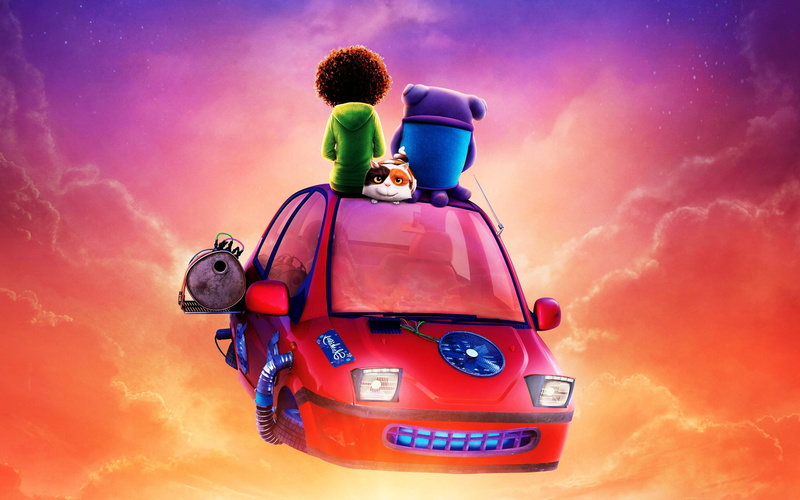 flying, nature, sky, Home (movie), males, characters, inflatable, child, car, men, illustration, movies, 2K, childhood, cloud - sky, cartoon, love, adult