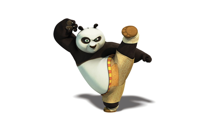 studio shot, anime, figurine, animal, white background, cut out, male likeness, arts culture and entertainment, 4K, indoors, panda, kungfu, no people