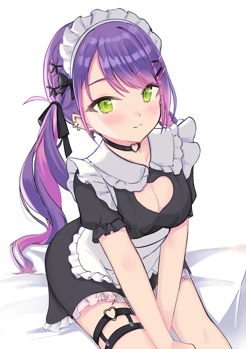maid outfit, Tokoyami Towa, purple hair, Hololive, 2K, anime girls