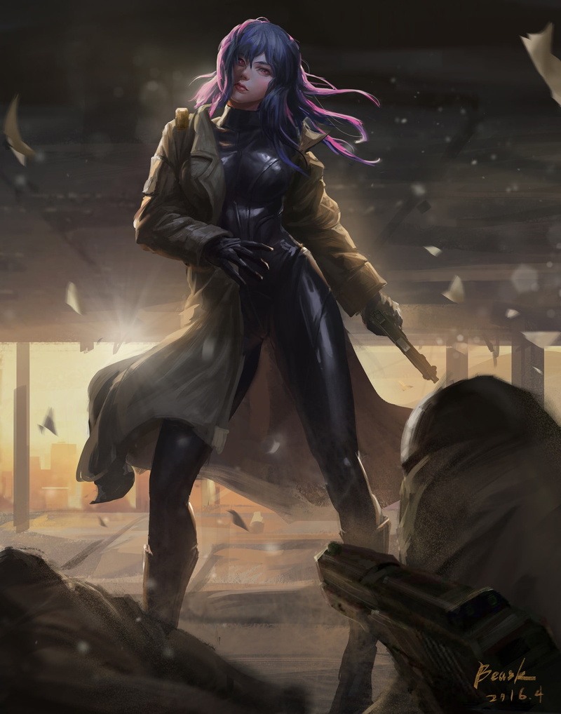 young adult, representation, 1080P, young women, human representation, leather, full length, lifestyles, Ghost in the Shell, architecture, adult, blue hair