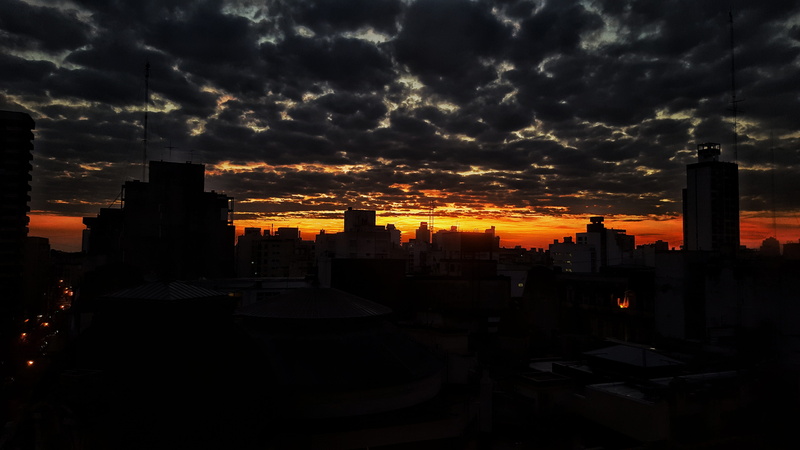 tower, orange color, building, architecture, built structure, silhouette, building exterior, argentina, sunset, cityscape, outdoors, spire, skyscraper