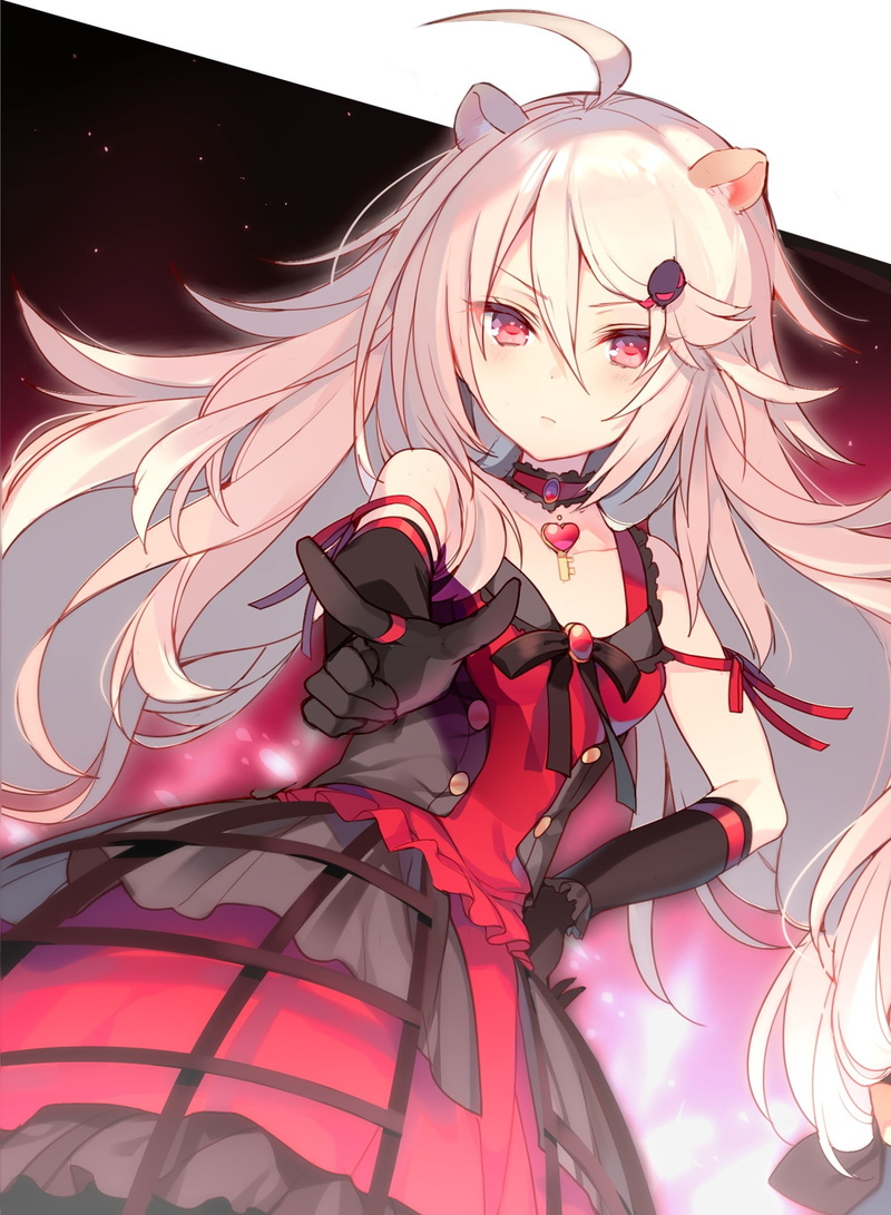 red, representation, dress, toy, animal ears, anime girls, hair, multi colored, close-up, people, human representation, celebration, pink eyes, anime, 1080P