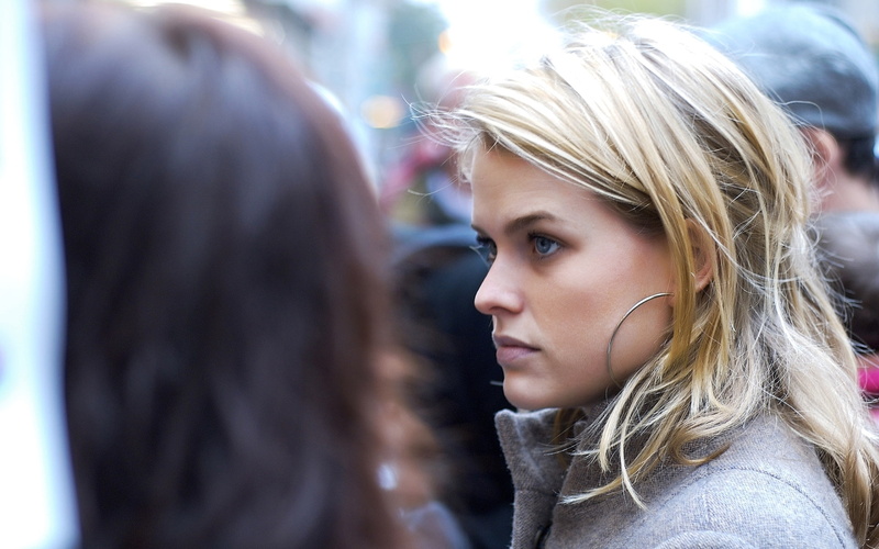 people, pink lipstick, actress, outdoors, contemplation, two people, young women, blond hair, lifestyles, teenager, Alice Eve, looking, incidental people
