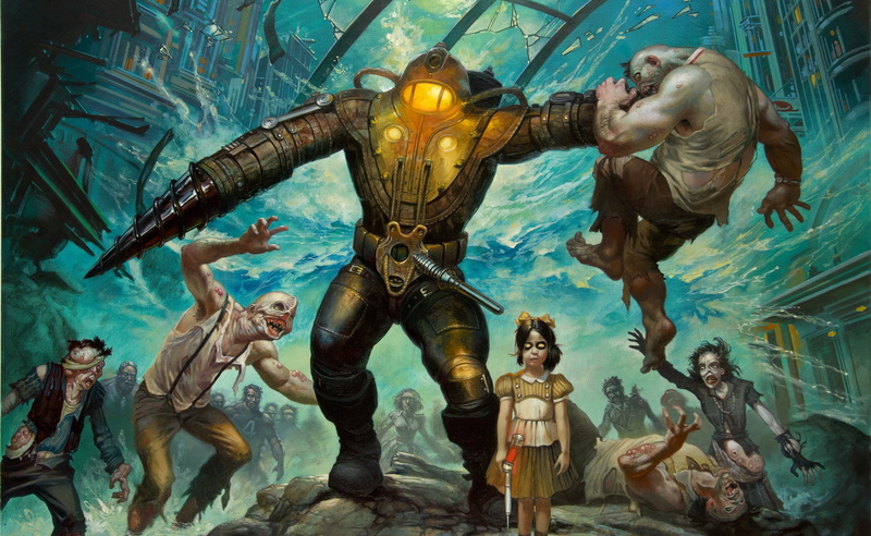 people, male likeness, the past, water, group of people, sculpture, history, human representation, BioShock, bioshock game, 2K, subject, game, men, bioshock 2