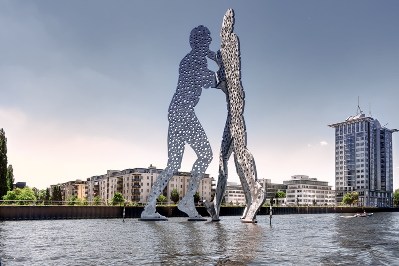 artwork, river, office building exterior, city, sculpture, travel destinations, treptow, building, adult, berlin, building exterior, city life, kreuzberg