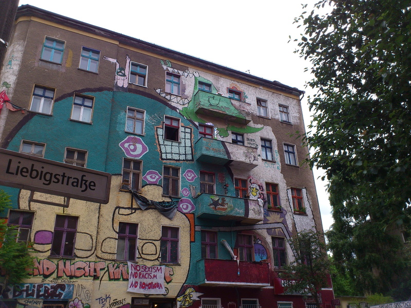 Friedrichshain, multi colored, plant, built structure, berlin, squatting, problem, tree, big city, sky, graffiti, facade paint, kreuzberg, outdoors, window