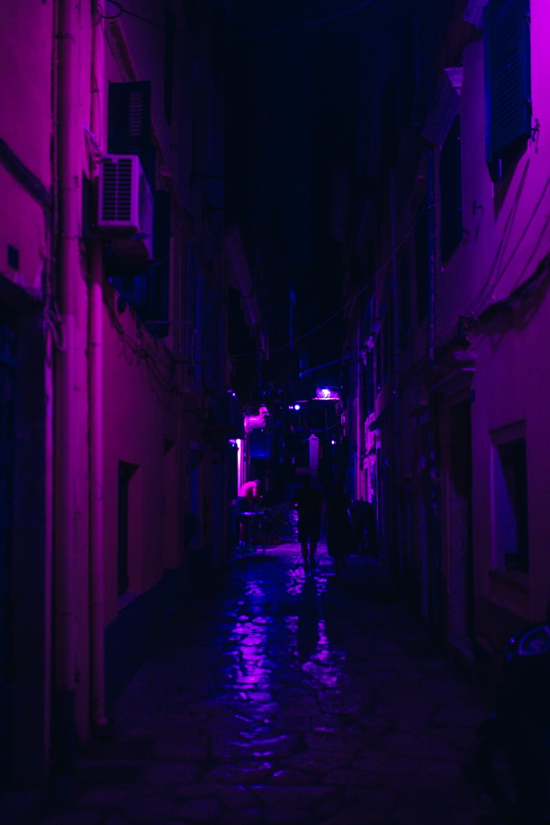 direction, unrecognizable person, night, urban, building exterior, residential district, town, road, 5K, corridor, blue, the way forward, built structure