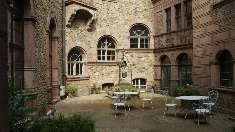 built structure, arch, table, cafe, plant, set, business, old building, historic, the past, ancient, setting, architecture, two, day, the museum, seat