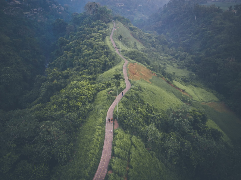 concrete, green, beauty in nature, aerial view, nature, panoramic, walking, day, land, mountain, slope, trail, landscape, aerial, photography, tranquility