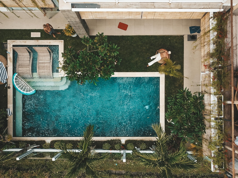 house, domestic, garden, water, day, kuta utara, no people, aerial, pets, animal, building, 2K, daytime, swimming pool, jl taman, brick, vertebrate, slate