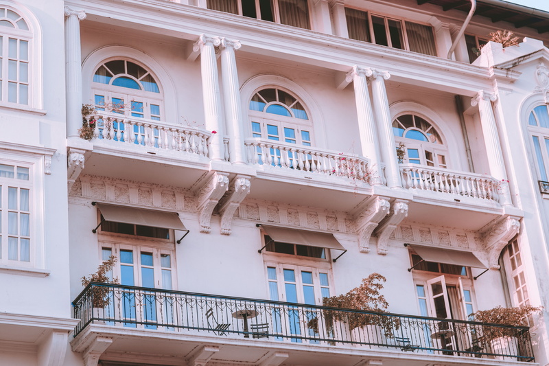 balustrade, window, the past, dome, postal office, balcony, pink, sunlight, built structure, building, buildings, residential district, concrete, apartment