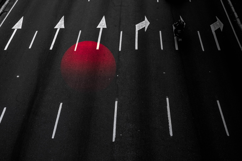 technology, textile, guidance, highway, asphalt, information, sun, arrow symbol, lane, transportation, marking, no people, shadow, street, black color