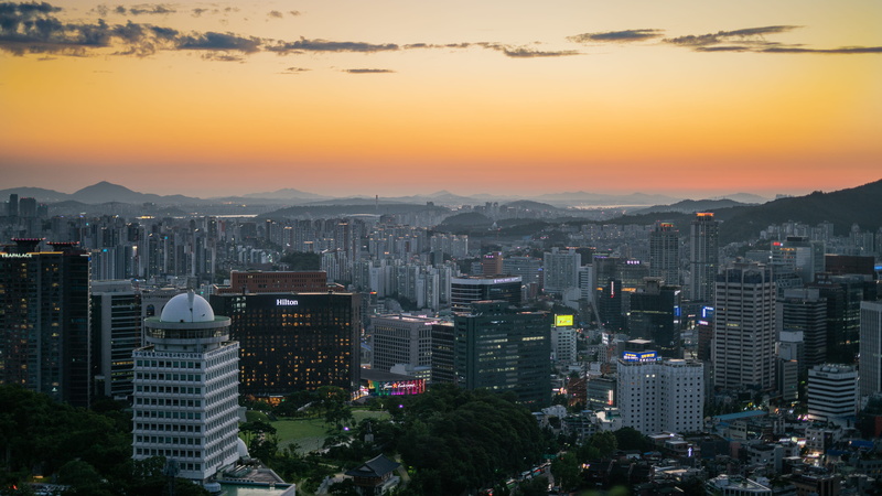 modern, crowd, aerial view, myeongdong, crowded, aerial, high, outdoors, built structure, steeple, tall - high, nature, scenery, high angle view, office building exterior