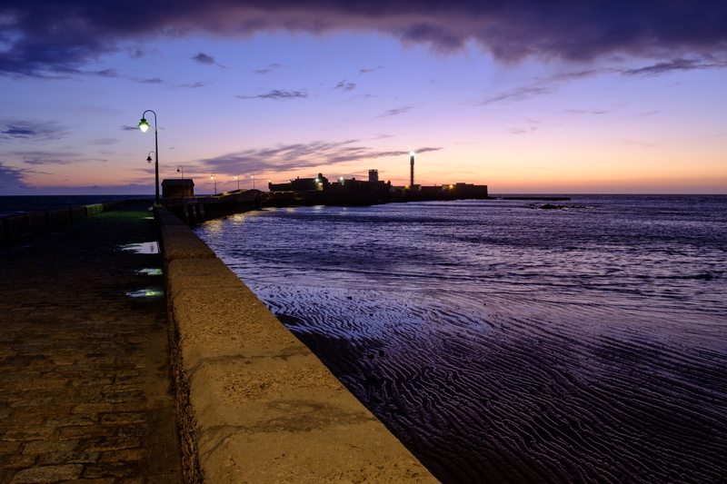 path, port, orange color, sunset, lights, relic, nature, no people, beach, street, stone, river, 5K, cadiz, sky, water, building exterior, street light