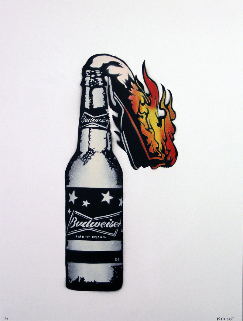 Portrait Display, beer, 2K, bottles, Budweiser, Graffiti, artwork, digital art, fire, Molotov, White Background