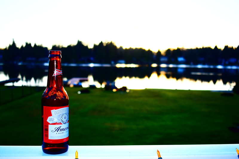 focus on foreground, washington, america, budweiser, freshness, bottle, refreshment, glass - material, drink, food and drink, plant, sky, lake morton, winter