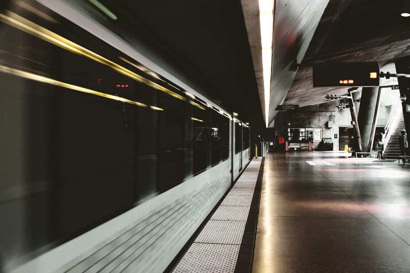 urban, passenger train, street, railroad station platform, lights, railway, architectural column, illuminated, platform, ceiling, built structure, reflection