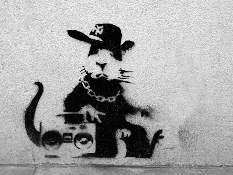 wall, textured, wall - Building Feature, built structure, mouse, concepts And Ideas, architecture, arts And Entertainment, Banksy, sign, animal, old-fashioned