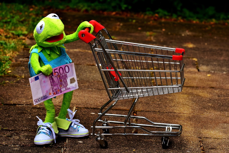 offspring, supermarket, store, money, toys, funny, day, Shopping Cart, focus on foreground, euro, absence, Kermit, cheap, 5K, purchasing, stuffed animal