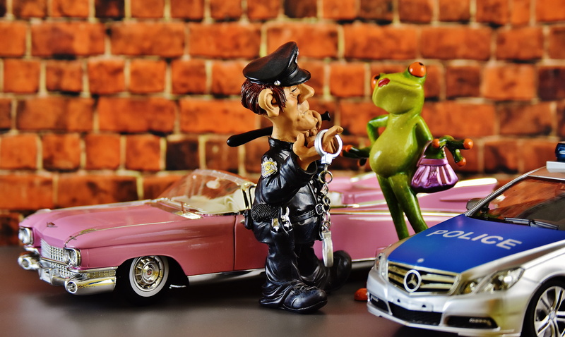 Police, Cadillac, cadillac, outdoors, mercedes benz, creativity, 5K, model car, land Vehicle, Frog, retro Styled, transportation, motor vehicle, brick wall